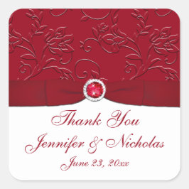 Ruby Red en White Floral Wedding Favor Sticker