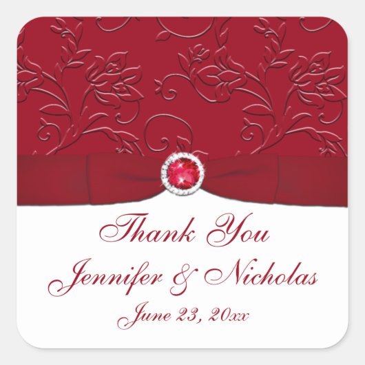 Ruby Red en White Floral Wedding Favor Sticker (Voorkant)