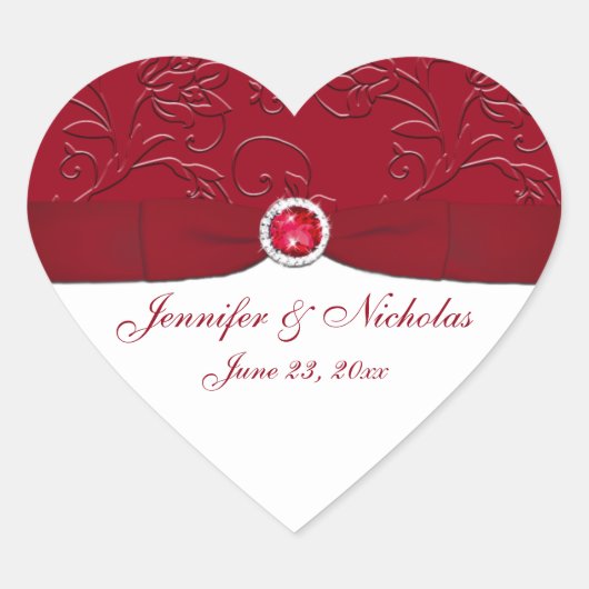 Ruby Red en White Floral Wedding Favor Sticker (Voorkant)
