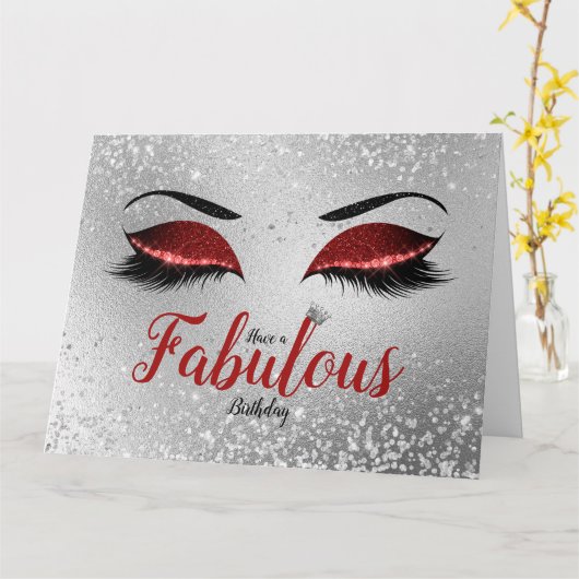 Ruby Red Fabulous Glitter Eyes Large Birthday Kaar Kaart (Gele Bloem)