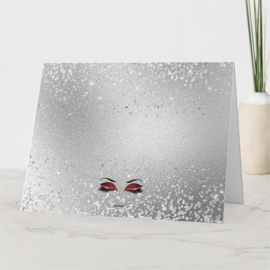 Ruby Red Fabulous Glitter Eyes Large Birthday Kaar Kaart (Achterkant)