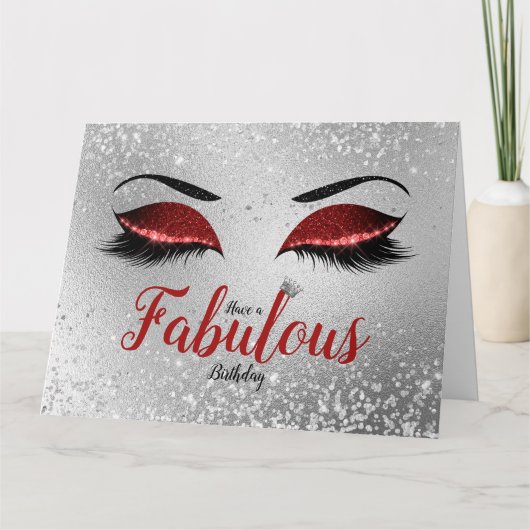 Ruby Red Fabulous Glitter Eyes Large Birthday Kaar Kaart (Voorkant)