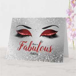 Ruby Red Fabulous Glitter Eyes Large Birthday Kaar Kaart