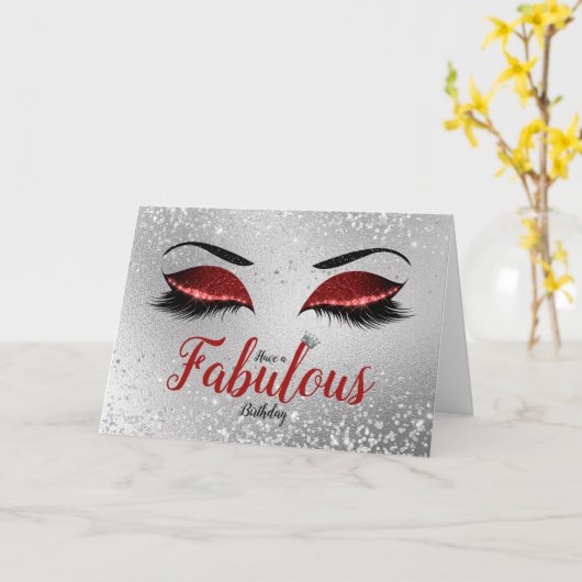 Ruby Red Fabulous Glitter Eyes Standard Birthday Kaart (Gele Bloem)