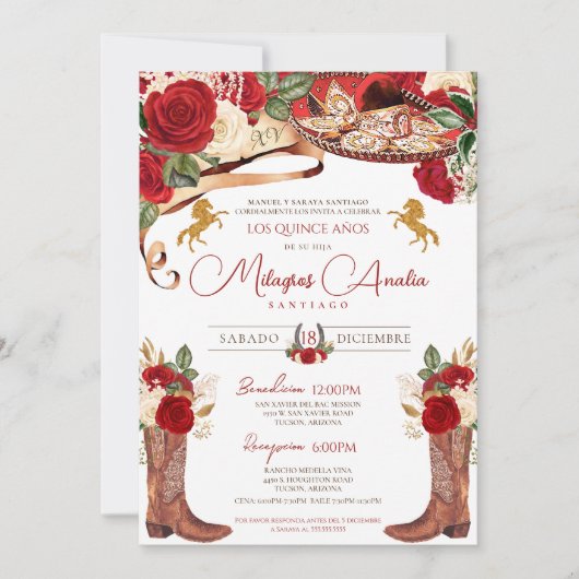Ruby Red Fancy Westerne Charra Quinceanera Kaart (Voorkant)