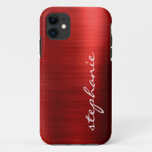 Ruby Red Faux Brushed Metal Case-Mate iPhone Case (Achterkant)