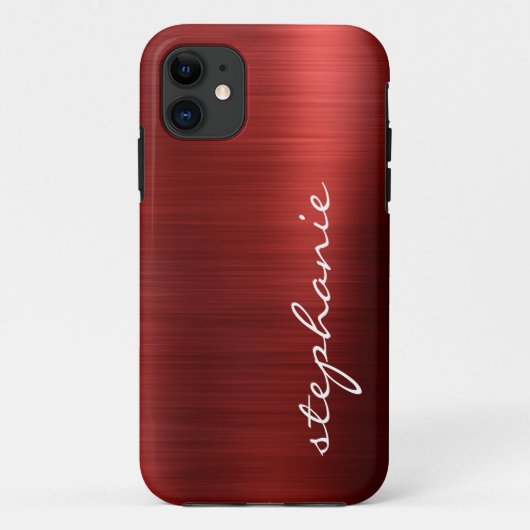 Ruby Red Faux Brushed Metal Case-Mate iPhone Case (Achterkant)