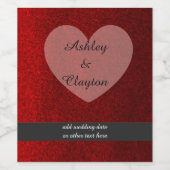 Ruby Red Faux Glitter met hart Wijn Etiket (Enkel label)
