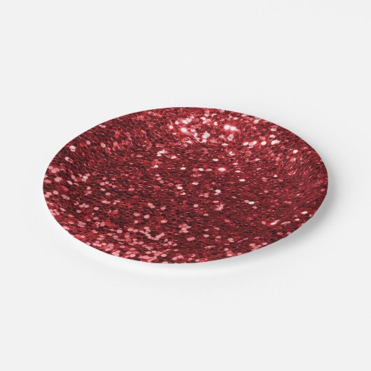 Ruby Red Faux Glitter Sparkle Print Papieren Bordje (Gekanteld)