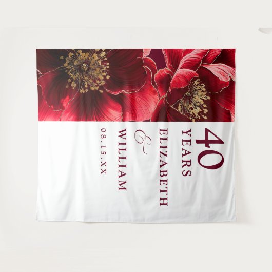 Ruby Red Floral 40e Jubileum Foto Achtergrond Wandkleed (Voorkant (horizontaal))