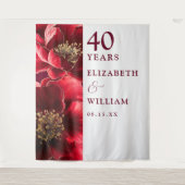 Ruby Red Floral 40e Jubileum Foto Achtergrond Wandkleed (Voorkant)