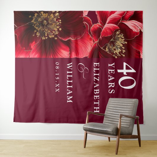 Ruby Red Floral 40e Jubileum Foto Achtergrond Wandkleed (In Situ (horizontaal))