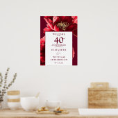 Ruby Red Floral 40e Jubileum Welkom Teken Poster (Keuken)