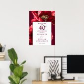 Ruby Red Floral 40e Jubileum Welkom Teken Poster (Thuiskantoor)