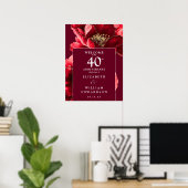 Ruby Red Floral 40e Jubileum Welkom Teken Poster (Thuiskantoor)