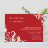 Ruby Red Floral Accent Wedding Invitation Kaart (Staand voorkant)