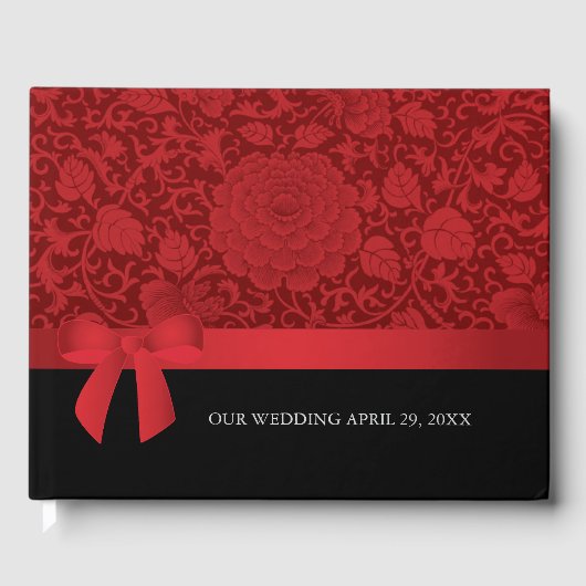 Ruby Red Floral Brocade Romantic Gastenboek (Voorkant)