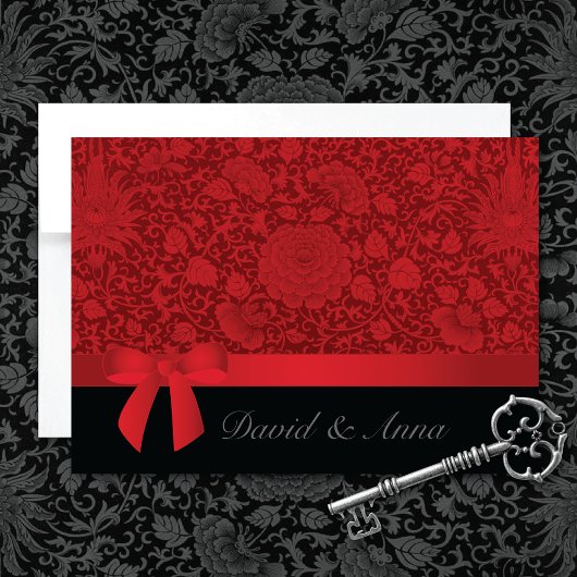Ruby Red Floral Brocade Wedding Kaart