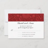 Ruby Red Floral Brocade Wedding RSVP Kaartje (Voorkant)
