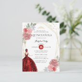 Ruby Red Floral Geometric Quinceañera Briefkaart (Staand voorkant)