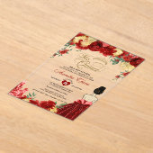 Ruby Red Floral Prinses Mis Quince Quinceañera Acryl Uitnodigingen (Laagn)