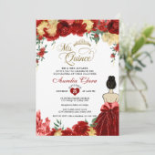 Ruby Red Floral Prinses Mis Quince Quinceañera Kaart (Staand voorkant)