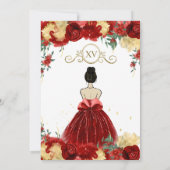 Ruby Red Floral Prinses Mis Quince Quinceañera Kaart (Achterkant)