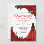 Ruby Red Floral Roos & Gold Elegant Quinceañera in Kaart (Voorkant)