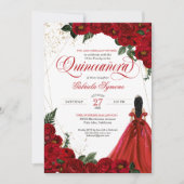 Ruby Red Floral Roos & Gold Elegant Quinceañera Kaart (Voorkant)