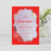 Ruby Red Floral Waterverf Quinceanera Kaart (Staand voorkant)