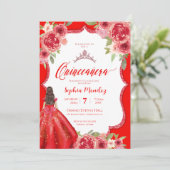 Ruby Red Floral Waterverf Quinceanera Kaart (Staand voorkant)