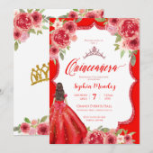 Ruby Red Floral Waterverf Quinceanera Kaart (Voorkant / Achterkant)