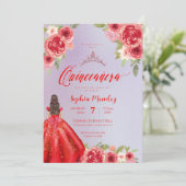 Ruby Red Floral Waterverf Quinceanera Kaart (Staand voorkant)