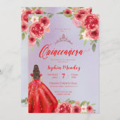 Ruby Red Floral Waterverf Quinceanera Kaart (Voorkant / Achterkant)