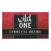 Ruby Red Glitter Black en White Wild One Naambadge (Voorkant)