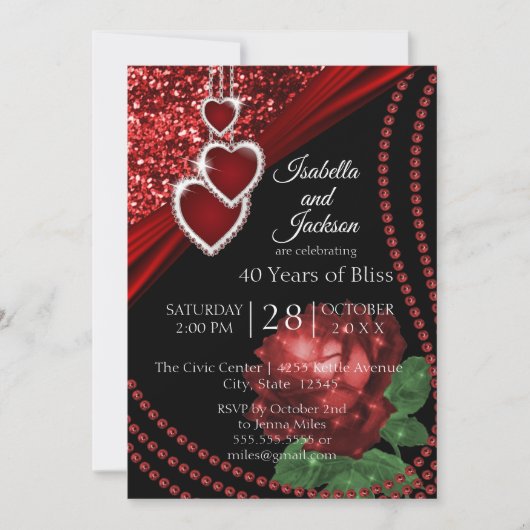 Ruby Red Glitter en Roos Kaart (Voorkant)