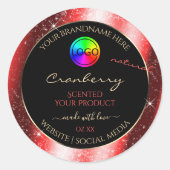 Ruby Red Glitter Lijst Productlabel met Logo Ronde Sticker (Voorkant)