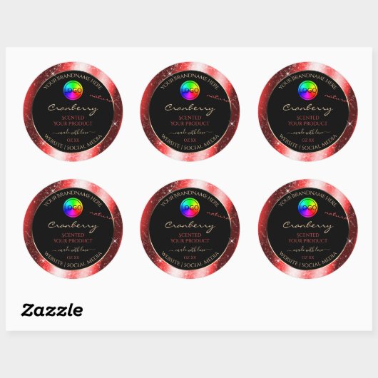Ruby Red Glitter Lijst Productlabel met Logo Ronde Sticker (Vel)
