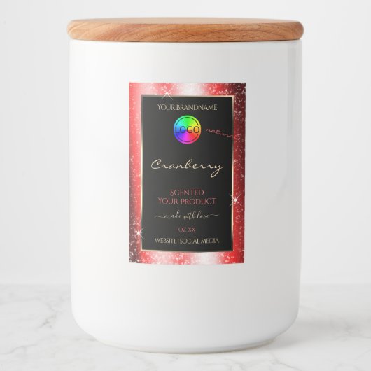 Ruby Red Glitter Lijst Productlabel met Logo Voedselcontainer Etiket (Voorkant)