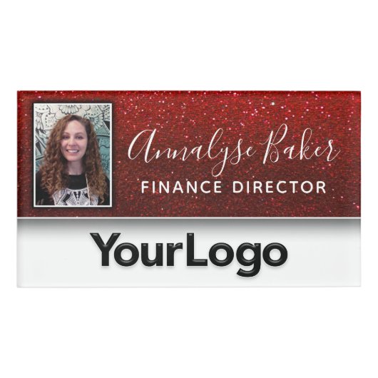 Ruby Red Glitter Professional CNA Nese Photo Logo Naambadge (Voorkant)