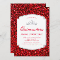 Ruby Red Glitter Quinceañera Uitnodigingen