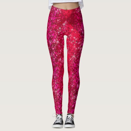 Ruby Red Glitter Sparkly Bling Mode Yoga Pants Leggings (Voorkant)