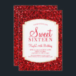 Ruby Red Glitter Sweet 16 Uitnodigingen<br><div class="desc">Ruby Red Glitter Sweet 16 uitnodigingen. Deze uitnodigingen zijn ontworpen met een rode glitter en een geaccentueerde gouden achtergrond. Deze goudglinsterende zestien uitnodiging,  speciaal voor tieners gemaakt,  zal een fantastische inleiding zijn op uw speciale dag. De extra coördinerende zoete 16 partijleveringen zijn beschikbaar bij Metro-Events Zazzle shop en Metro-Event.com.</div>