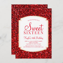 Ruby Red Glitter Sweet 16 Uitnodigingen