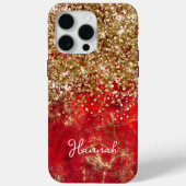 Ruby Red Glittery Gold Glam gepersonaliseerd Case-Mate iPhone Case (Achterkant)
