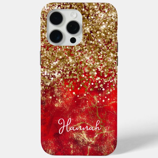 Ruby Red Glittery Gold Glam gepersonaliseerd Case-Mate iPhone Case (Achterkant)