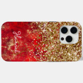Ruby Red Glittery Gold Glam gepersonaliseerd Case-Mate iPhone Case (Achterkant (horizontaal))