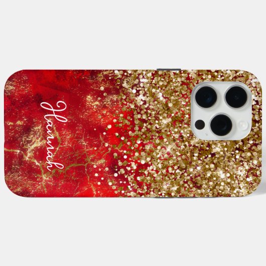 Ruby Red Glittery Gold Glam gepersonaliseerd Case-Mate iPhone Case (Achterkant (horizontaal))