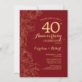 Ruby Red Gold Bloem 40ste Verjaardag Kaart (Voorkant)