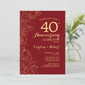 Ruby Red Gold Bloem 40ste Verjaardag Kaart (Staand voorkant)